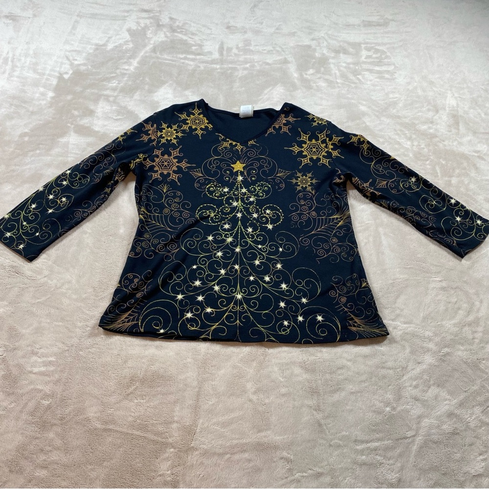 Jess & Jane USA Women’s M “Christmas Star” Beaded Art-to-Wear Top 100% Cotton